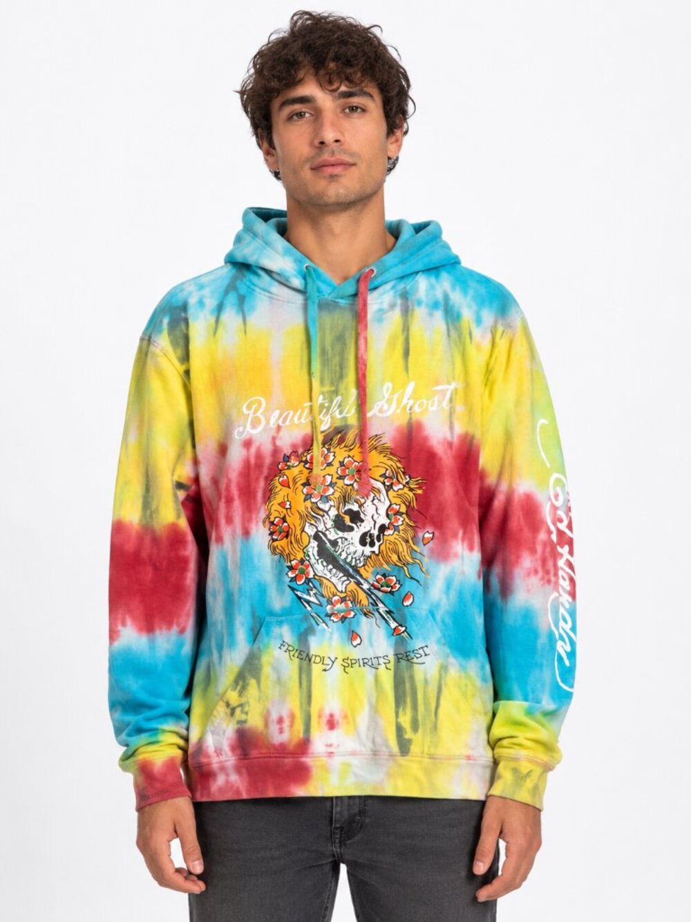 Ed Hardy Tie Dye Hoodie Beautiful Ghost Skull Graphic Sweatshirt Size S